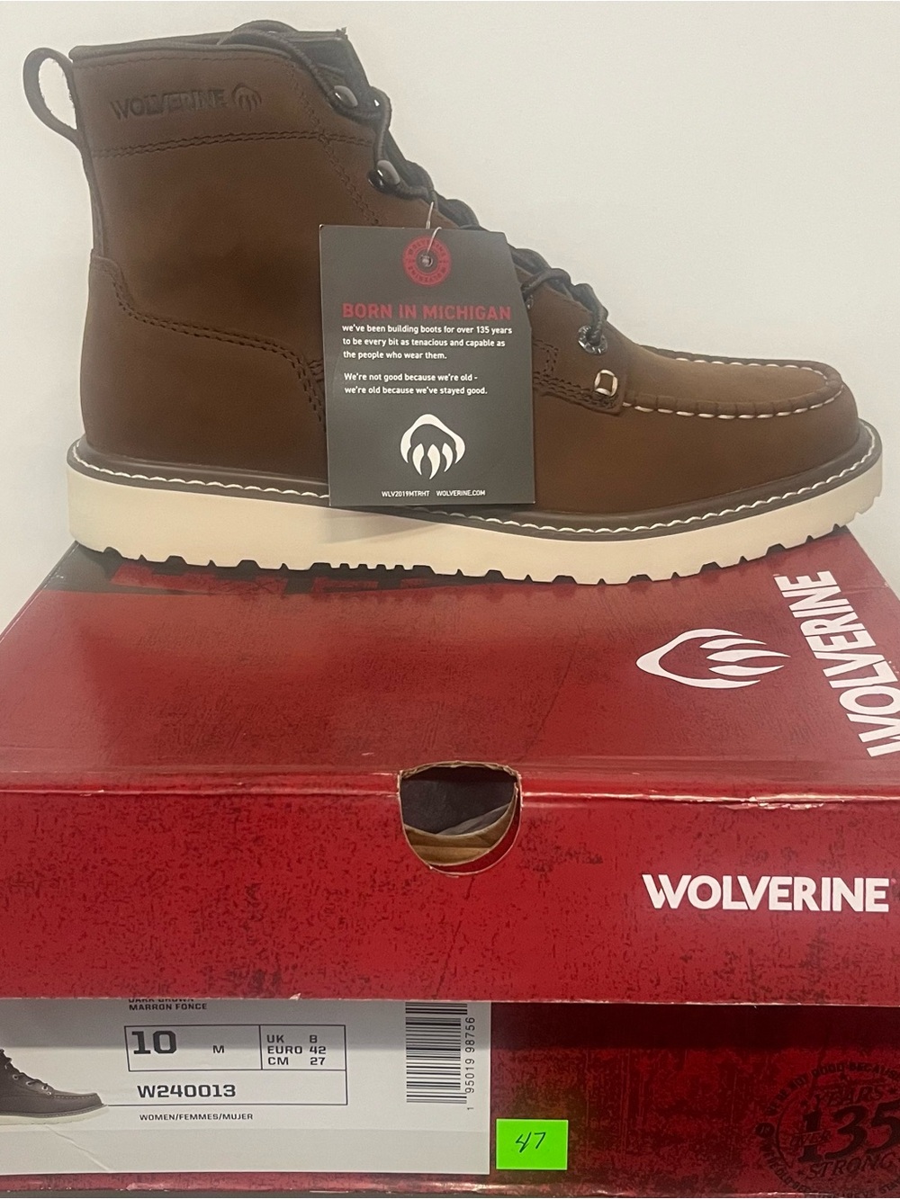 Wolverine Brown Moc Toe Work Boot with Cream Sole